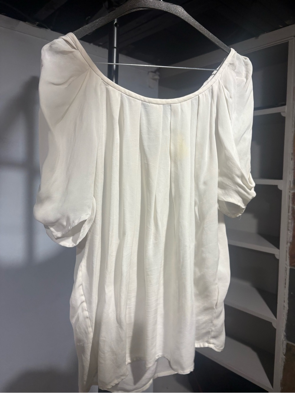 Off-the-Shoulder White Pleated Women's Blouse